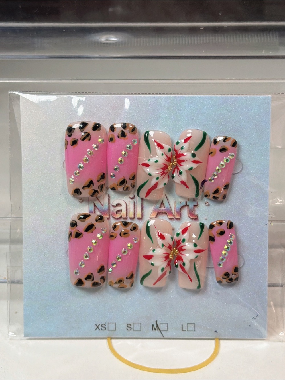 Nail Art Pink Leopard & Floral Press-On Set